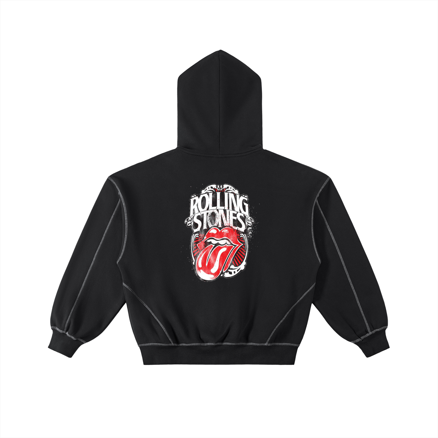 Contrast-Stitched Boxy Fleece Zip Hoodie