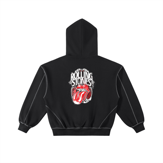 Contrast-Stitched Boxy Fleece Zip Hoodie